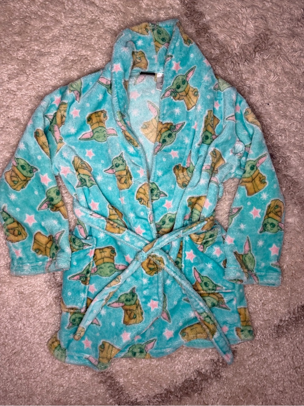 Star Wars Kids' Plush Robe in Aqua with Green Baby Yoda Print